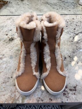 Very Volatile Tan Faux-Suede Faux-Fur Trim Winter Slip-On Boots